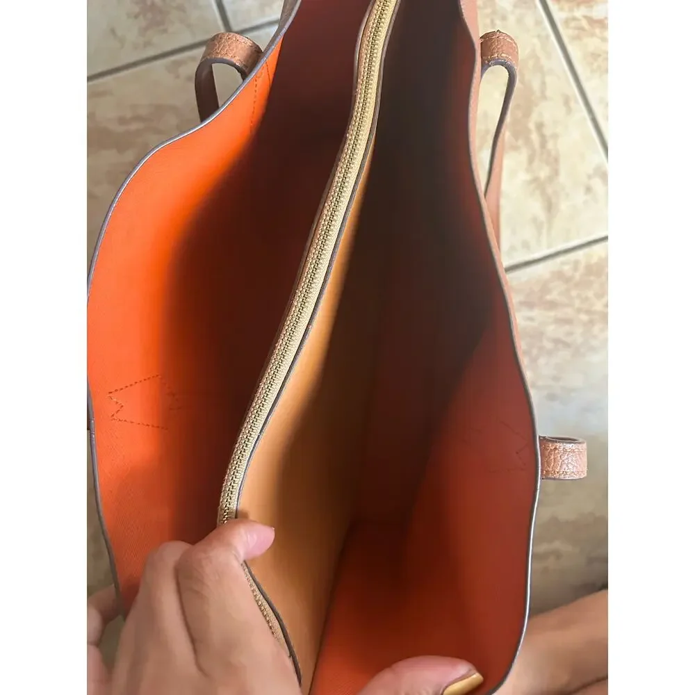 Tory Burch Perry‎ Triple Compartment Tote Bag Light Umber Orange Interior